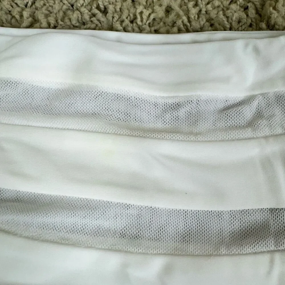 Lovers + Friends Cashel High Waist Bikini Bottom in White Sheer Mesh Stripes Che - Picture 12 of 13